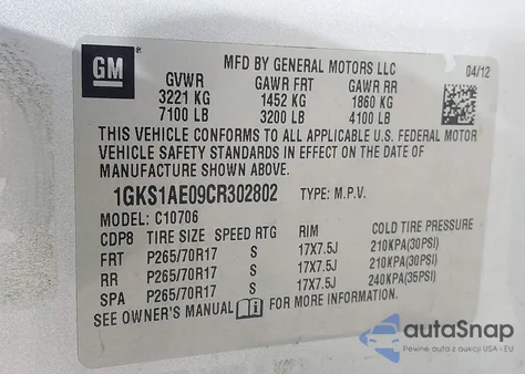 2012 GMC Yukon Sle из США, поврежденный, VIN 1GKS1AE09CR302802